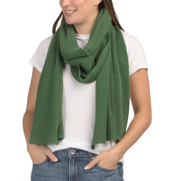 PORTOLANO Green Wool And Cashmere Blend Ribbed Wrap Scarf - Picture 1 of 2
